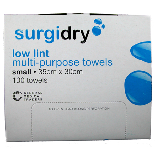 SurgiDry Low Lint All Purpose Towel 30cm x 35cm - Small. Dispenser of 100