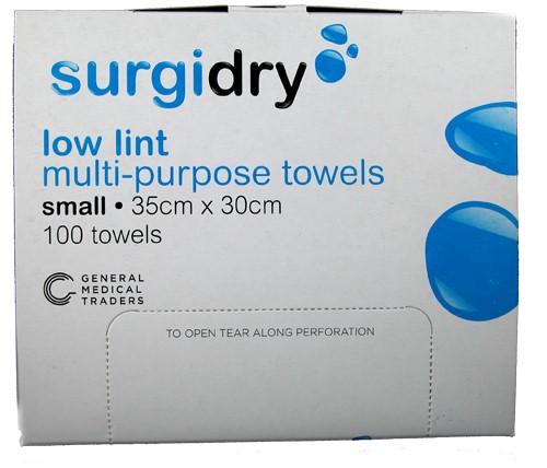SurgiDry Low Lint All Purpose Towel 30cm x 35cm. Carton of 12 Packs of 100