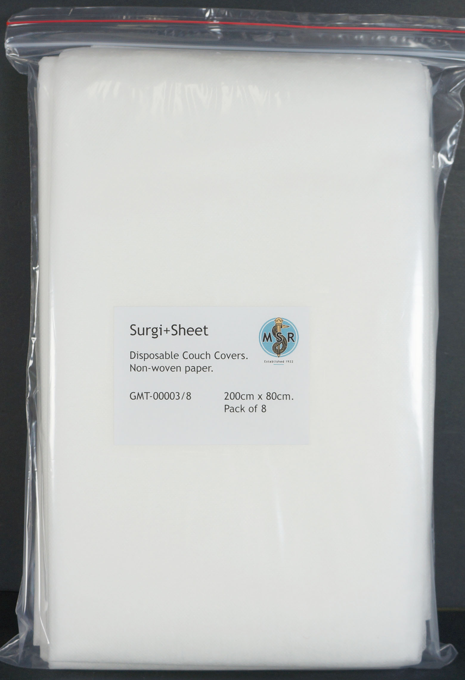  SURGI+Sheet Disposable Couch Covers 200cm x 80cm. Pack of 8