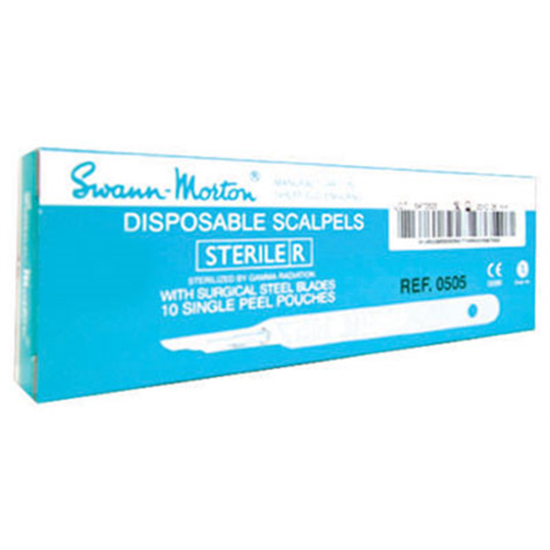 Swann Morton Scalpel Blade with Disposable Handle No.10. Box of 10