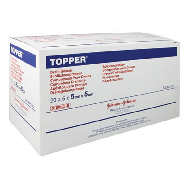 Topper Drain Swab Sponge Sterile 6ply 5cm x 5cm. 20 Packs of 5