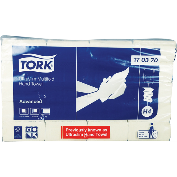 Tork Advanced Hand Towel Ultraslim H4 System 1ply 24cm x 21cm. 20 Packs of 150