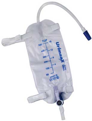 UrimaaX Urine Leg Bag 500ml with 30cm Inlet Tube and Flip-tap Bottom Outlet. Sterile Pack of 20