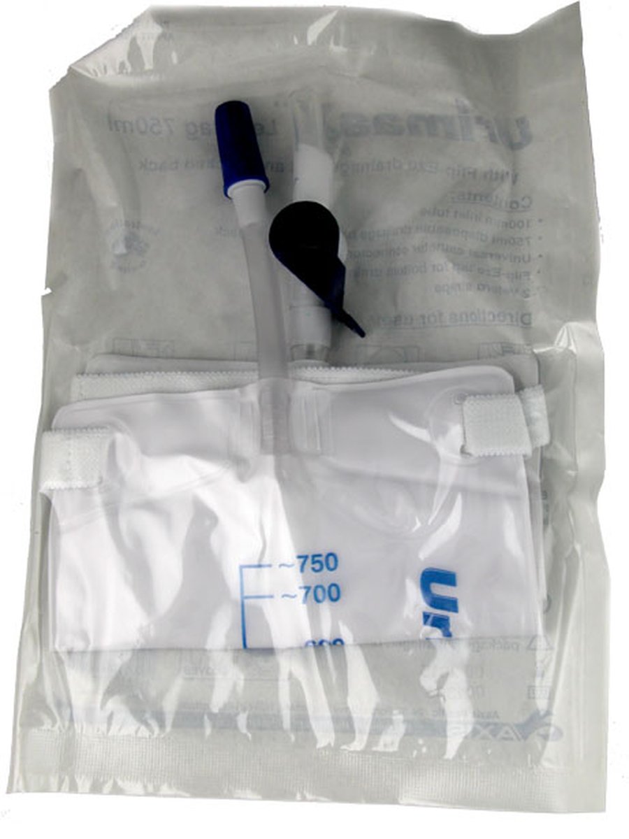 UrimaaX Urine Leg Bag 750ml with 10cm Inlet Tube and Flip-tap Bottom Outlet. Sterile Single