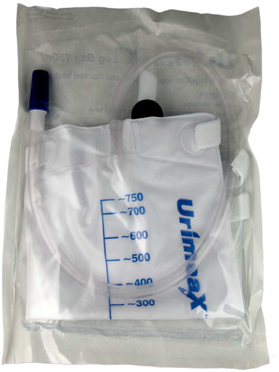UrimaaX Urine Leg Bag 750ml with 50cm Inlet Tube and Flip-tap Bottom Outlet. Sterile Single