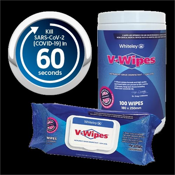 V-Wipes Hospital Grade Disinfectant Wipes. Cannister of 100 Wipes. 
