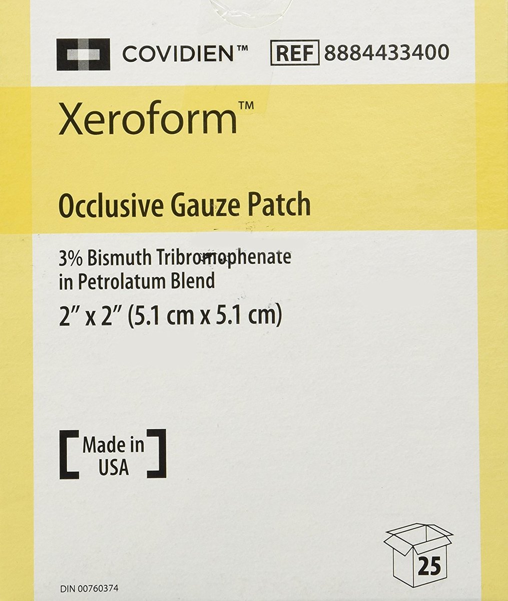 Xeroform Occulsive Petroleum Gauze Dressing 5.1cm x 5.1cm. Box of 25