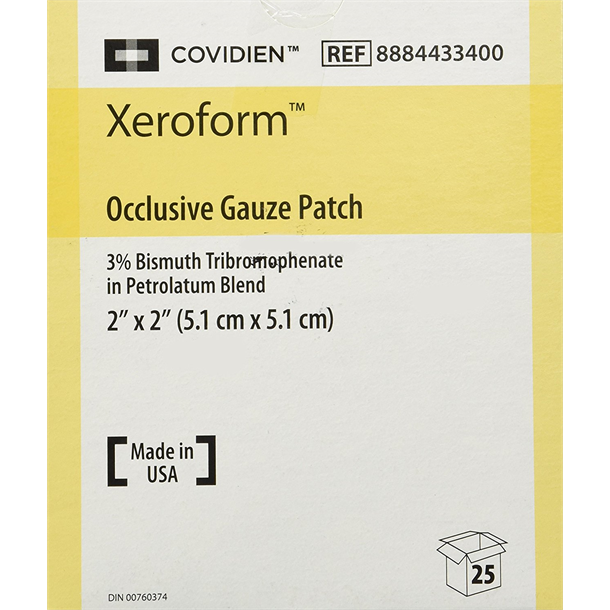 Xeroform Petroleum Gauze 5cm x 5cm. Box of 25